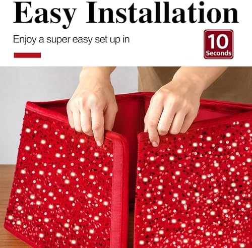 XmasExp Christmas Tree Collar, 33.5 inch Sequin Tree Skirt Stand Base Cover for Home Decor, Large Size 6 Piece, Red