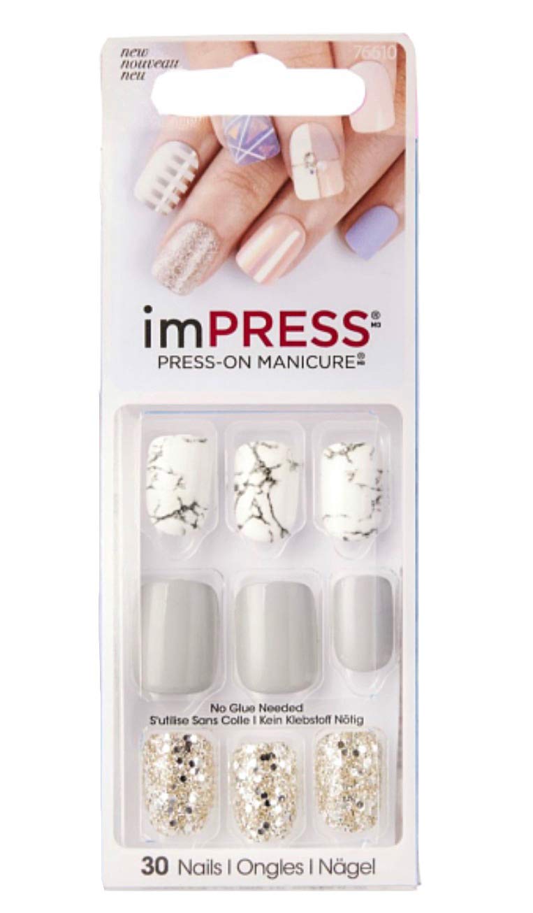 Kiss imPress Press-On Manicure White and Gray Nails 76610 Yeah Boy
