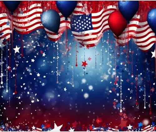 4th of July Backdrop Patriotic Backdrop American Flag Independence Day Veteran Day Banner Favors Red White Blue Stars Balloons Bokeh Photo Background Studio Props 9x6ft - color: Deep Blue, size: 9x6ft