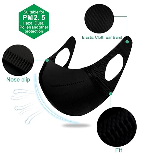 Medi-sky 3D Disposable Mask for Adults, Elastic Cloth Ear Straps Breathable Face Mask Individual Package 50pcs Black