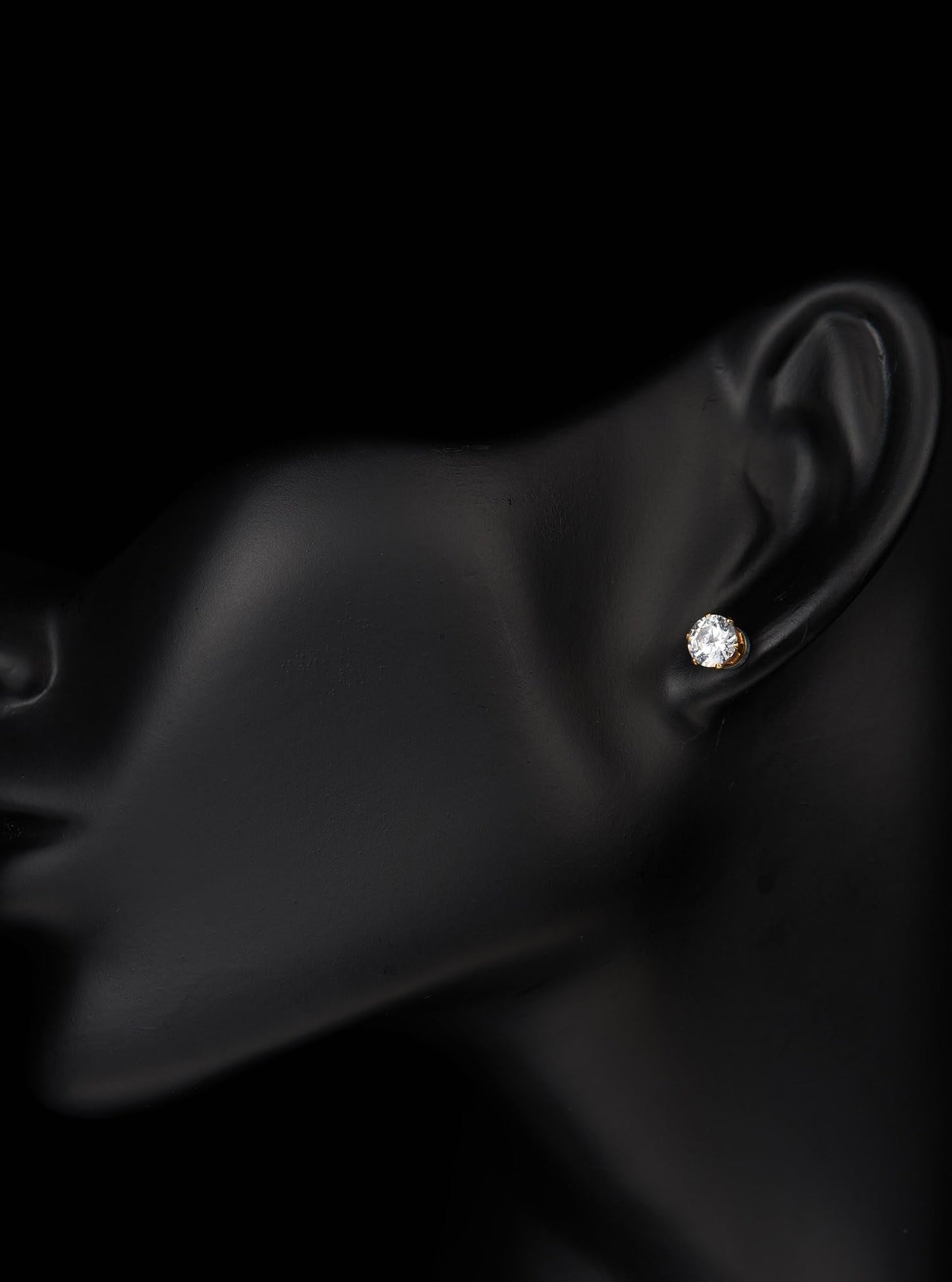 COOLSTEELANDBEYOND Unisex Magnetic Cubic Zirconia Stud Earrings, 6mm Round Gold-Tone Non-Piercing CZ Studs, 1 Pair