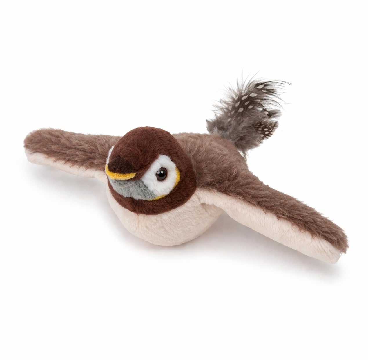 Cat Toy, Plush Bird with Sound and Motion, USB Rechargeable, Soft Washable Cover, Brown and White no Flying