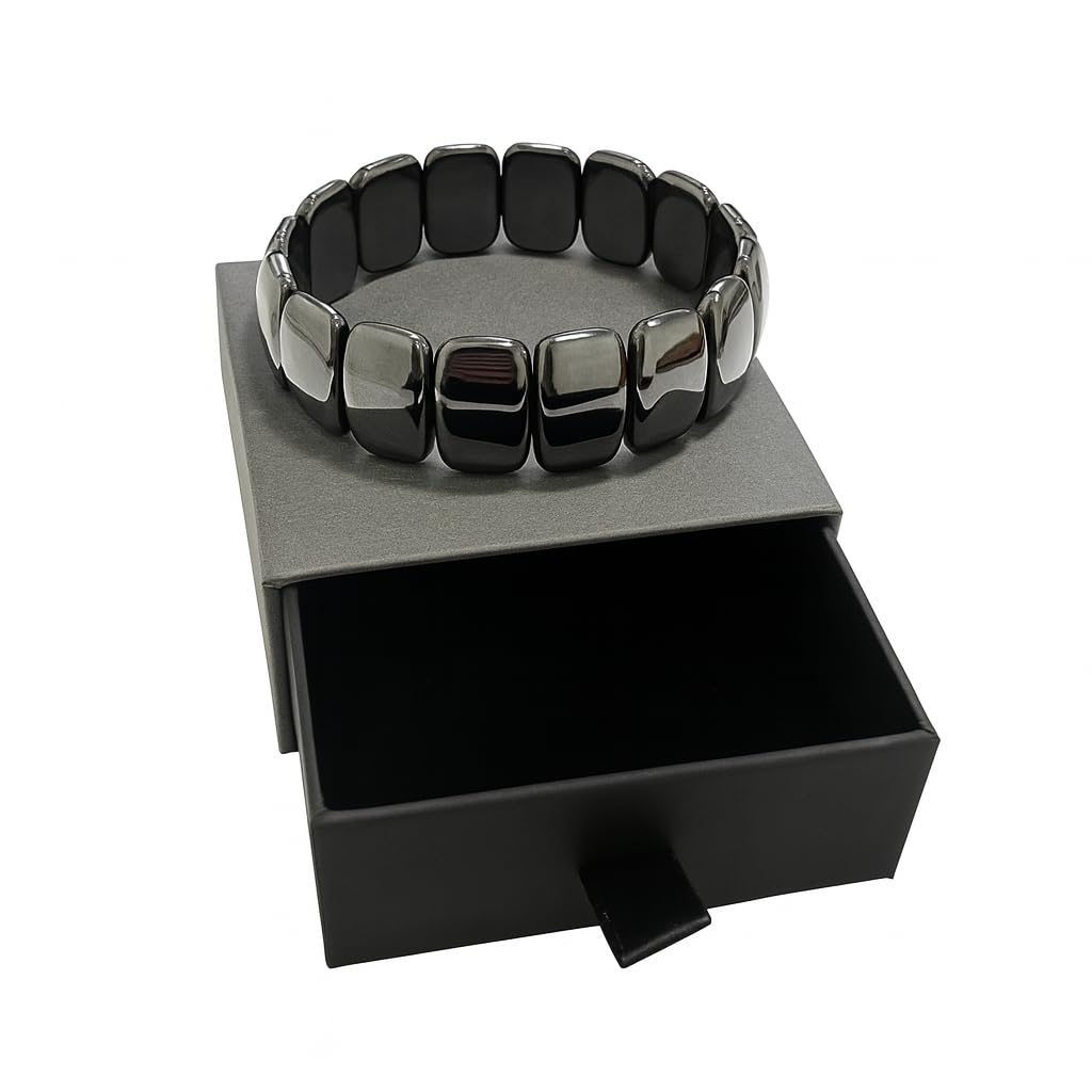 Zan Mast Hematite Bracelet for Men, Natural Stone Beaded Stretch Bracelet, Black Mens Bracelet, Elastic Statement Jewelry Gift for Him(Thick)