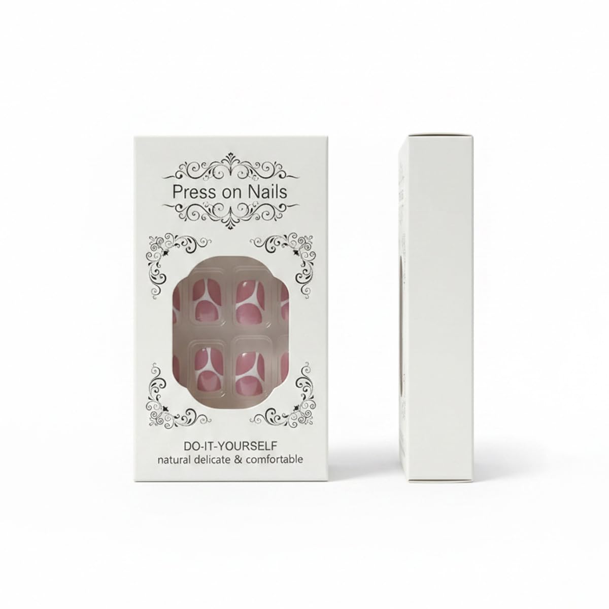 Short Square Press on Nails White French Tip Nails Press ons with White Line & Croc Print Design Nude Base Fake Nails Reusable Full Cover Stick on Nails for Women Manicure 24Pcs