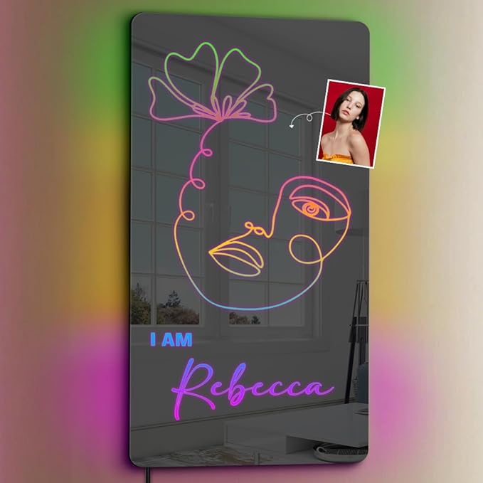 Custom One Line Art Personalized LED Name Mirror Lights for Bedroom, Living Room