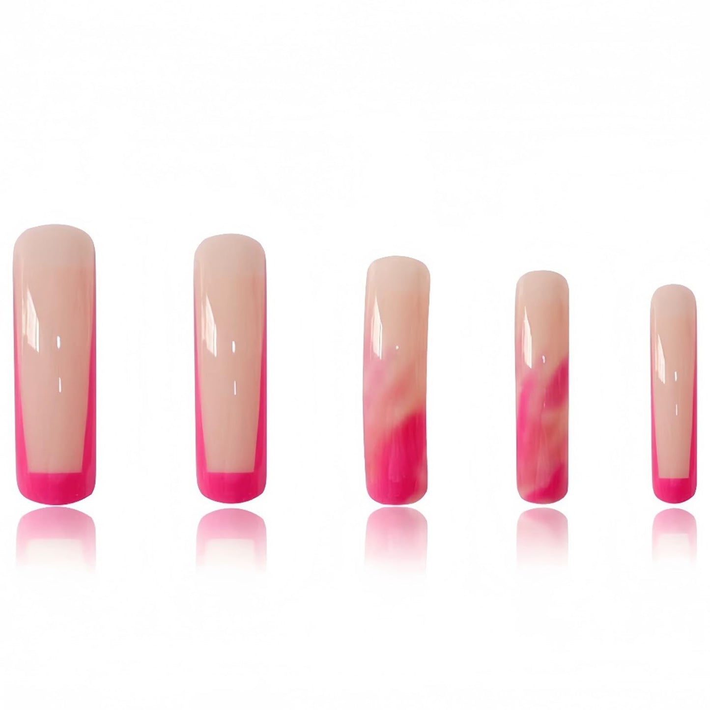 IMSOHOT Curved Press on Nails Pink French Tips Fake Nails Extra Long Glue on Nails Full Cover Glossy Acrylic False Nails for Women 20Pcs