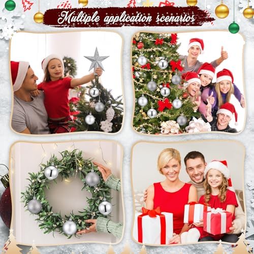 RoundFunny 25 Pcs Mini Christmas Balls Ornaments Set 2.36 Inch Christmas Day Ball Topper Star Tree Hanging Ornaments for Party Decoration(Silver)