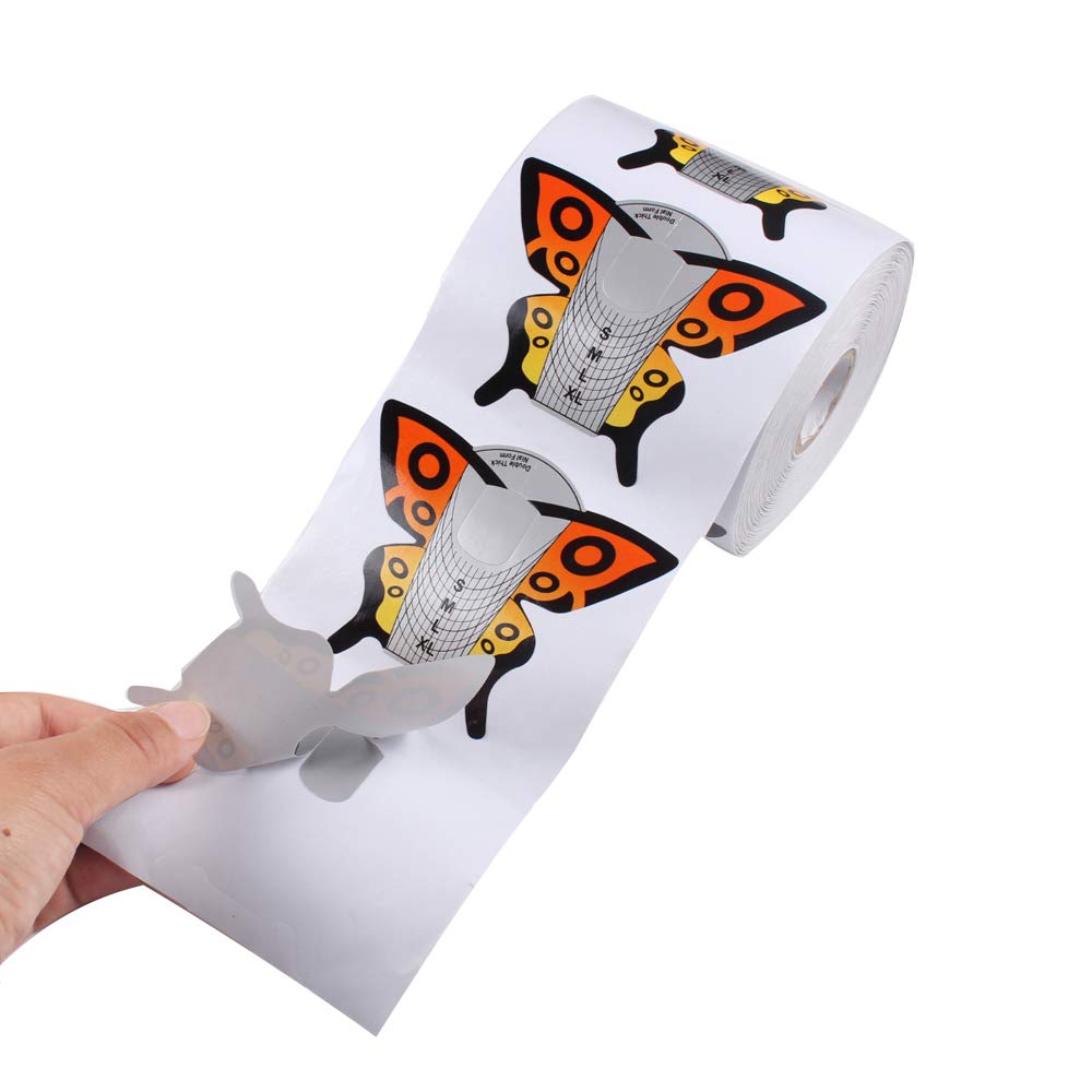 BeautyLeader 500Pcs XL Size Nail Form Extension Sticker Butterfly Pattern Nail Form Tips Nail Art Guide Acrylic Tip Gel Extension Sticker Nail Polish Curl Form