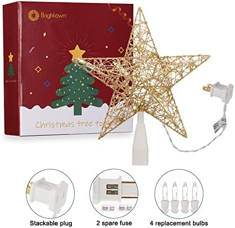 Christmas Star Tree Topper, Plug in 3D Twined Golden Star Metal Hollow Designed Christmas Tree Topper Decorations 9 inch,Built in 10 Bulbs for New Year Holiday Home Office Indoor