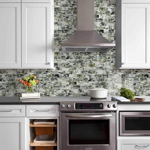 Vamos Tile 100-Piece Glossy Ice Green Peel and Stick Backsplash Tile,3''x6'' PVC Subway Tile with White Grout,Stick on Backsplash for Kitchen/Bathroom/Fireplace - color: Ice Green