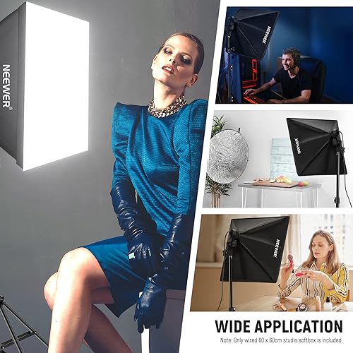 NEEWER 24x24in/60x60cm Softbox with E26 Porcelain Socket/Power Cord/White Diffuser/Stand Adapter, Durable Nylon Softbox Lighting Modifier for Studio Photography Lighting, SF6060 (US Plug) - size: 60X60cm