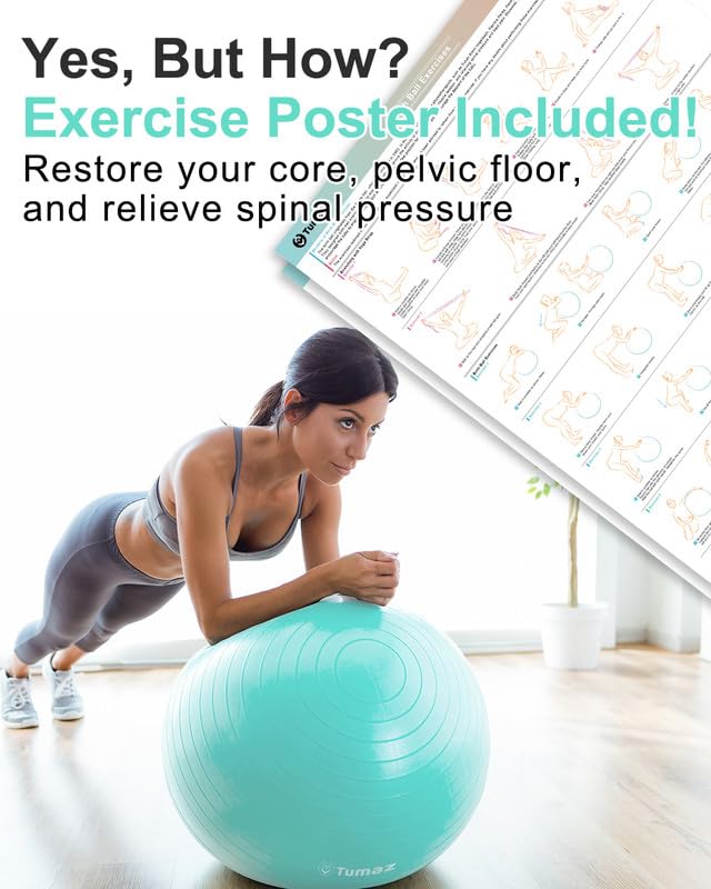 Tumaz Birthing Ball for Pregnancy & Labor - Including Birthing Ball/Peri Bottle/Yoga Strap/Non-Slip Socks for Exercises Set with Quick Foot Pump & Instruction Poster