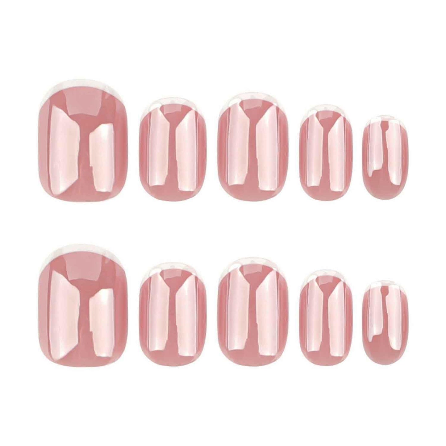 Chrome French Tip Press on Nails Extra Short Square Shaped Fake Nails Glossy Pink False Nails with Designs Full Cover Acrylic Nails for Women Manicure Decoration 24 Pcs