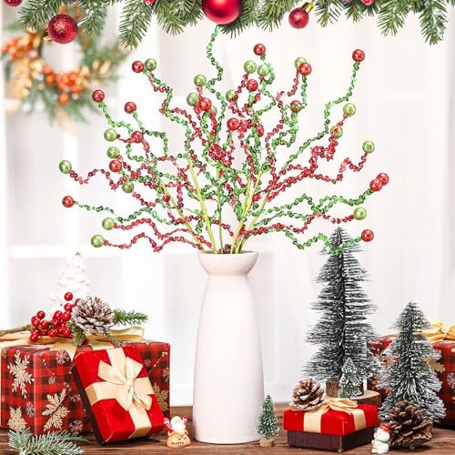 Norme 12 Pcs Christmas Tree Picks Elegant Style, 13.8" Red Green Glitter