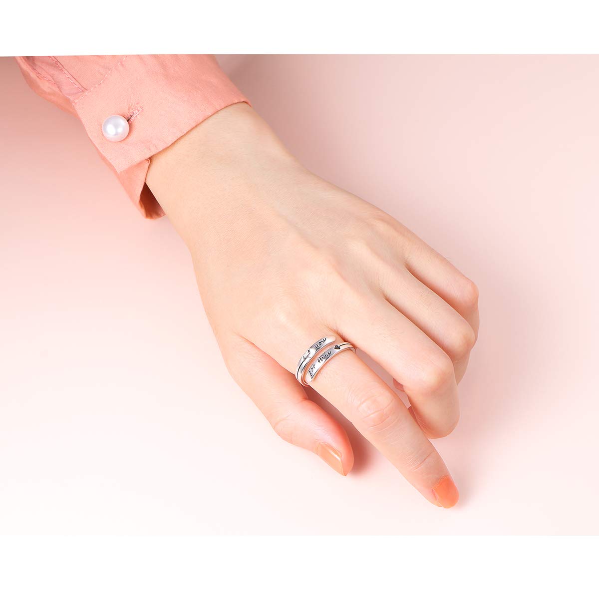 Ladytree Adjustable Inspirational Rings 925 Sterling Silver Stacking Wrap Spiral Twist Statement Band Encouragement Hope Ring Jewelry for Women Men(you got this)
