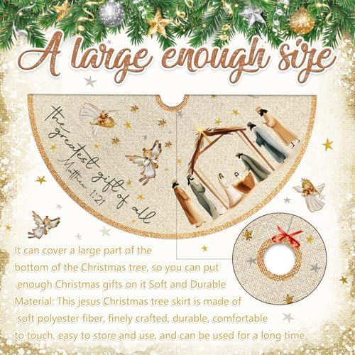 Christmas Tree Skirt Nativity Scene,Jesus Christmas Tree Skirt 48Inch