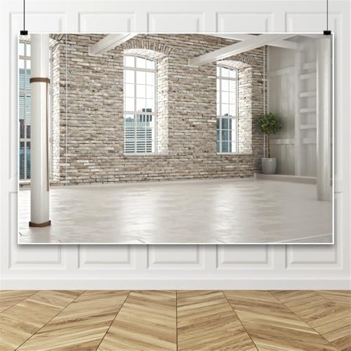 Yeele 10x6.5ft Modern Villa Backdrop for Photography Business Office Green Plant Brick Wall Empty Living Room Background for Online Meeting Video Conference Photo Studio Shoot Props Vinyl Wallpaper - size: 10x6.5ft