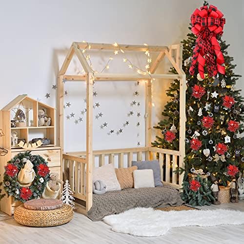 Syhood 13 Pcs Christmas Bow Tree Topper Set Red Black Buffalo Plaid
