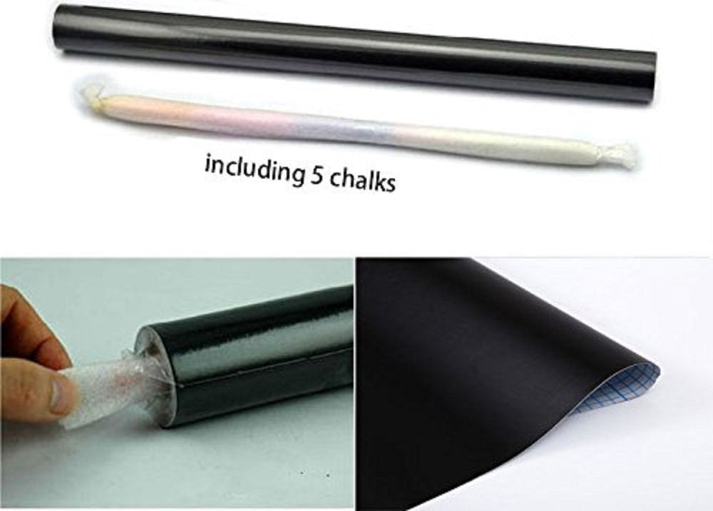 Chalkboard Wall Sticker 2 Rolls 18" x 79" Wallpaper Peel and Stick Chalk Board Contact Paper DIY Decal Adhesive Blackboard Removable Erasable Vinyl for Wall,Bonus 10 Chalks (2 Rolls 1.5ft.x6.6ft.)