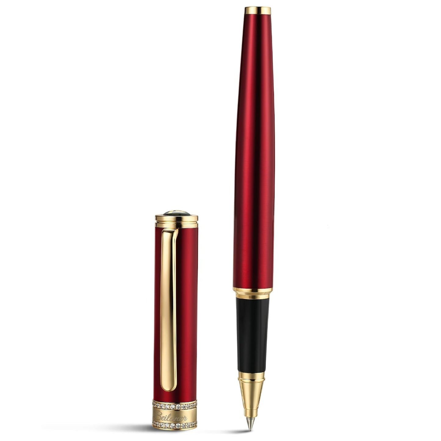 BEILUNER Luxury Rollerball Pen, Diamond-Studded Cap Design, 24K Gold Finish, Noble and Elegant, Schneider Ink Refill, Fancy Pen Gift Set for Women & Men, Executive Office, Nice Designer Pens