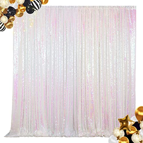 ShinyBeauty Sequin Backdrop 7FTx7FT Iridescent White Shimmer Wall Drapes Glitter Photo Backdrop for Baby, Birthday - color: Iridescent, size: 7FTx7FT