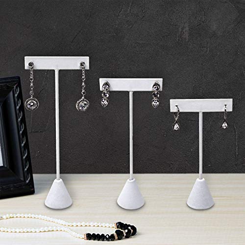 Ikee Design 6 Pcs Set Premium T- Shape Style Earring Display Stand, Earring Stand Jewelry Display for Showroom, Tradeshow, and Showcase, 2 1/2 W x 4 1/2 H in, White Faux Leather - color: White Faux Leather, 4.5" High