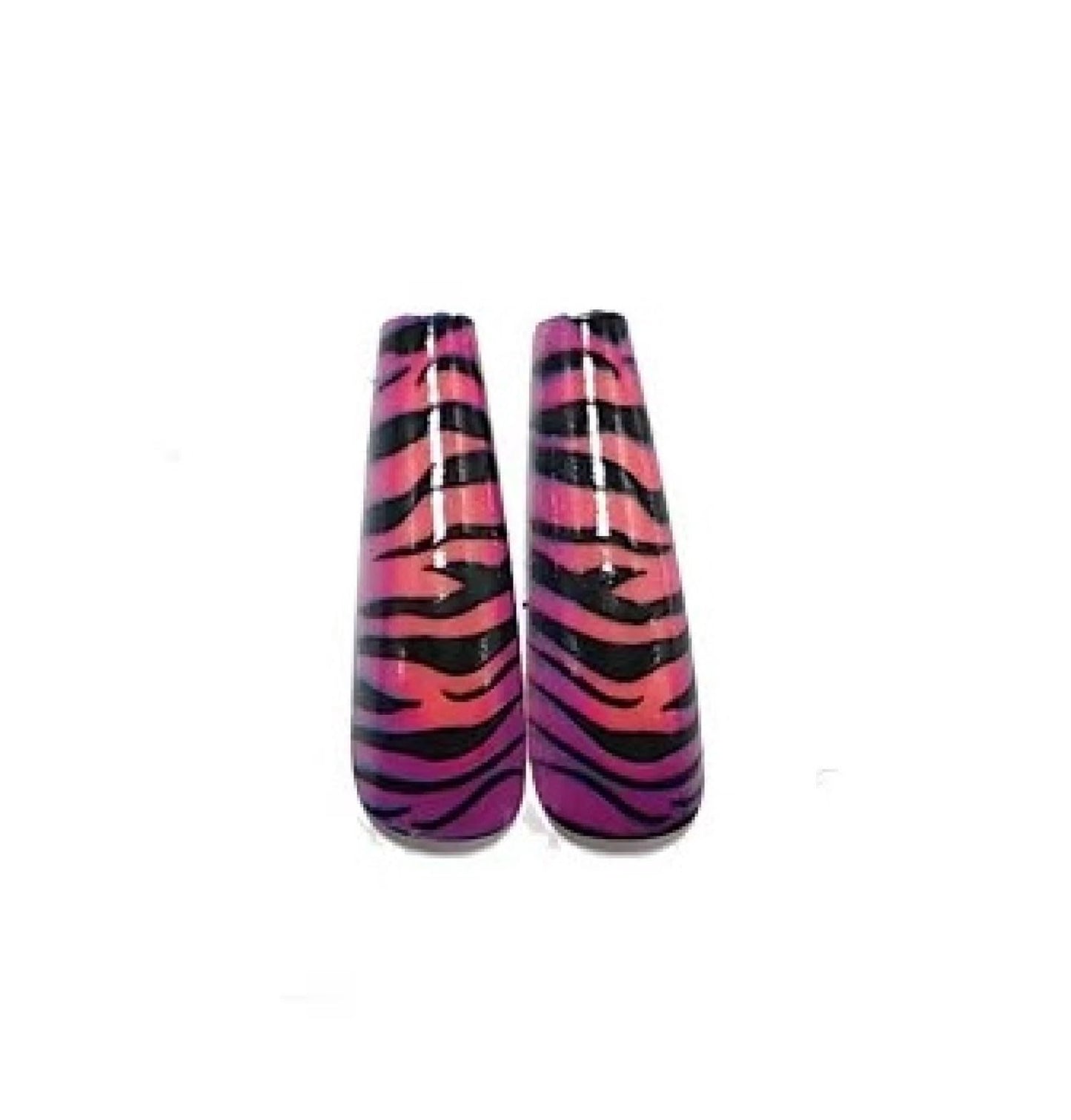 Chunmeng 24PCS Long Press on Nails, Purple Pink Tiger Pattern Acrylic False Nails, Cute Reusable Artificial Nails for Women & Girls