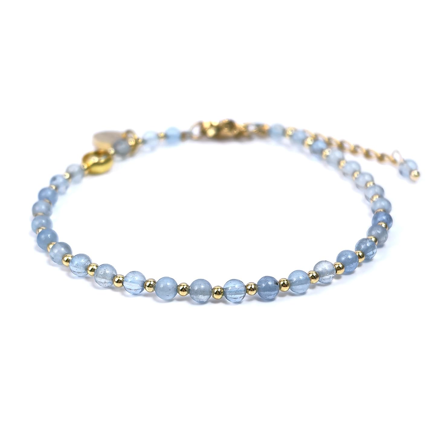 Morchic 3mm Blue Aquamarine Natural Gemstone Beaded Bracelet for Women, Dainty Tiny Charm Jewelry, Adjustable 7.1-8.6", Ideal Birthday Holiday Gift
