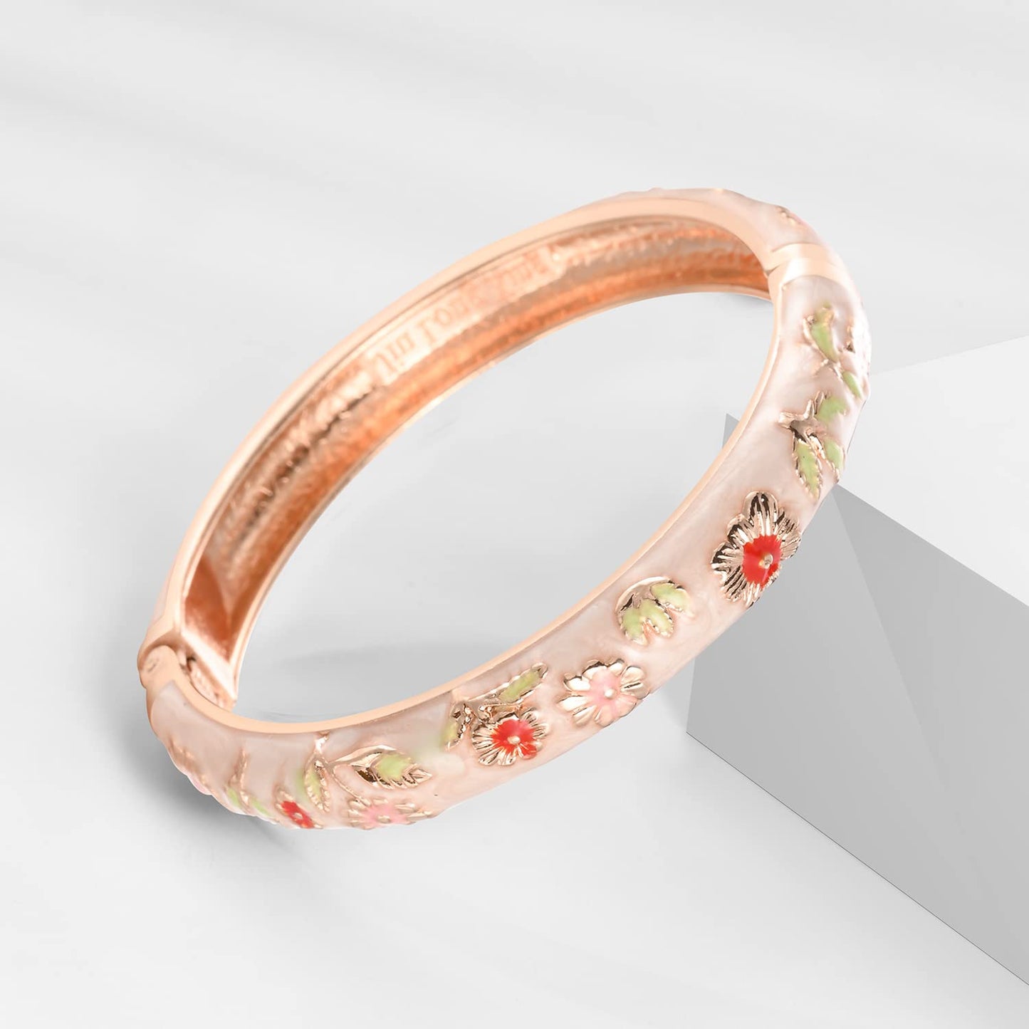 UJOY Colored Cloisonne Bangle Crystal Indian Butterfly Hinged Bracelet Hollowed Enamel Jewelry Gifts 88A09-55A18 Cream White