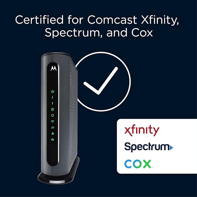 Motorola MG8702 | DOCSIS 3.1 Cable Modem + Wi-Fi Router (High Speed Combo) with Intelligent Power Boost | AC3200 Wi-Fi Speed | Approved for Comcast Xfinity, Cox, and Charter Spectrum