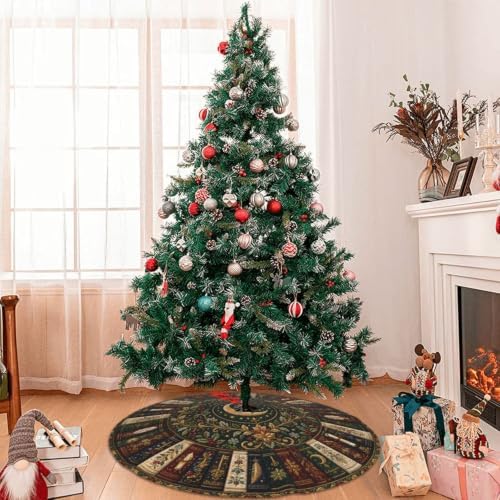 Magic Book Christmas Tree Skirt Xmas Tree Skirt, Winter Christmas Tree Mat for Home Party Holiday Indoor Outdoor Decorations