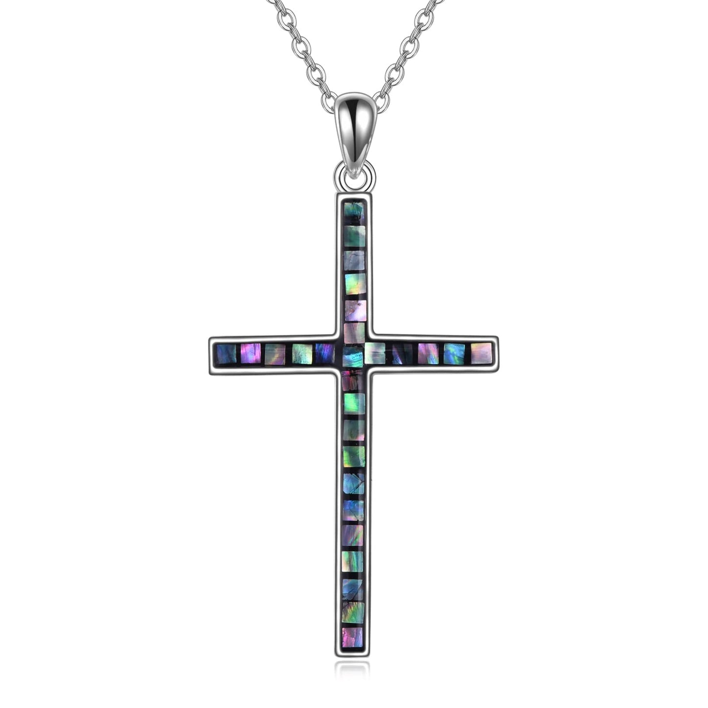 YFN Cross Necklace Sterling Silver Abalone Shell Cross Pendant Thin Cross Jewelry Gifts for Women Men