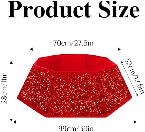 XmasExp Christmas Tree Collar, 39 inch Sequin Tree Skirt Stand Base Cover for Home Decor (Red, X-Large)