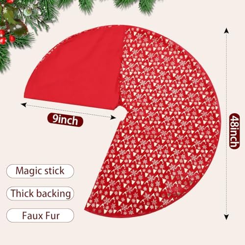 Arrowbash 48 Inch Christmas Tree Skirt Decor, Gold Elk Snowflake, Red