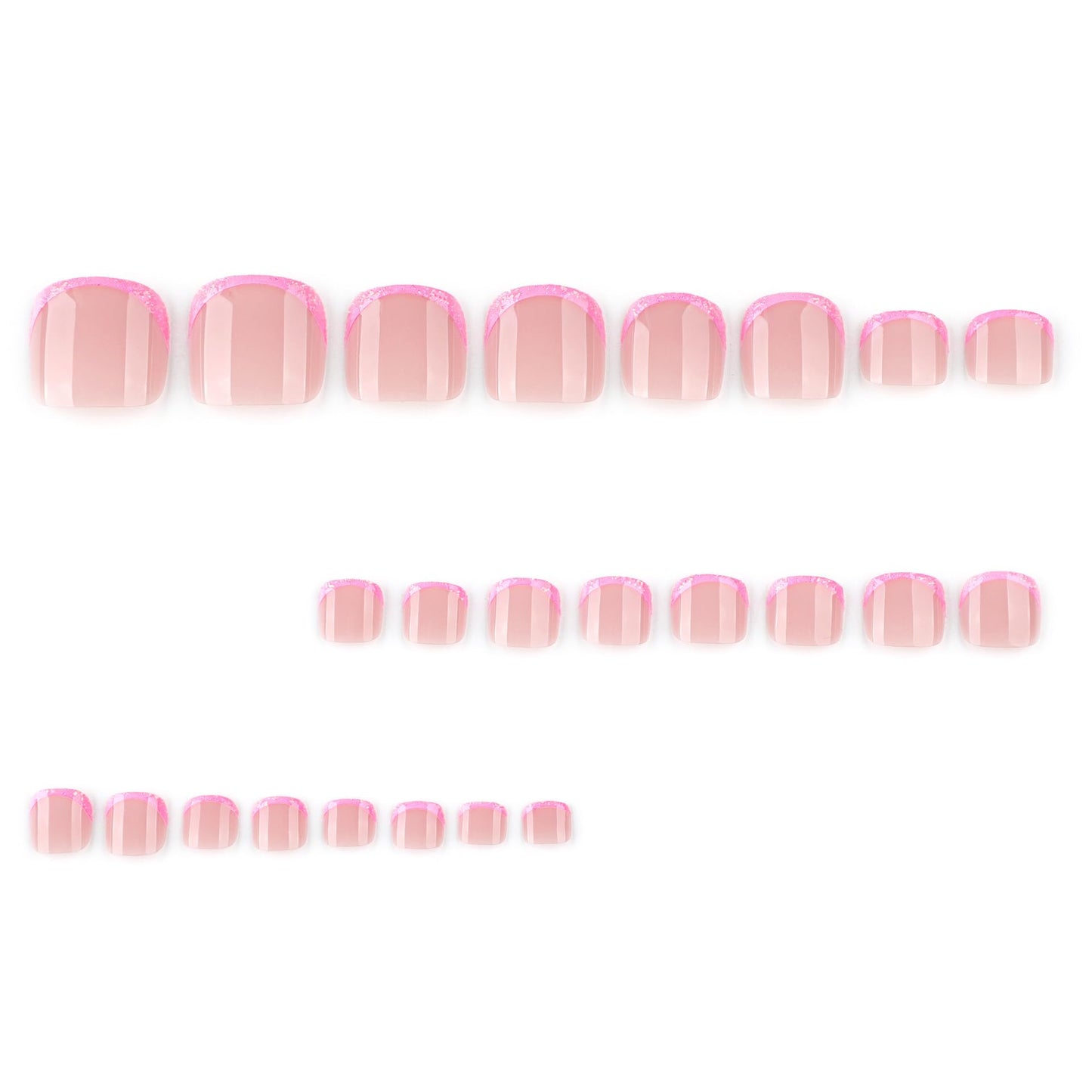 IMRAIN Pink Glitter French Press on Toe Nails Short Square Fake Toenails Full Cover Glossy Glue on Toe Nails Sequin Stick on Toenails for Women 24Pcs