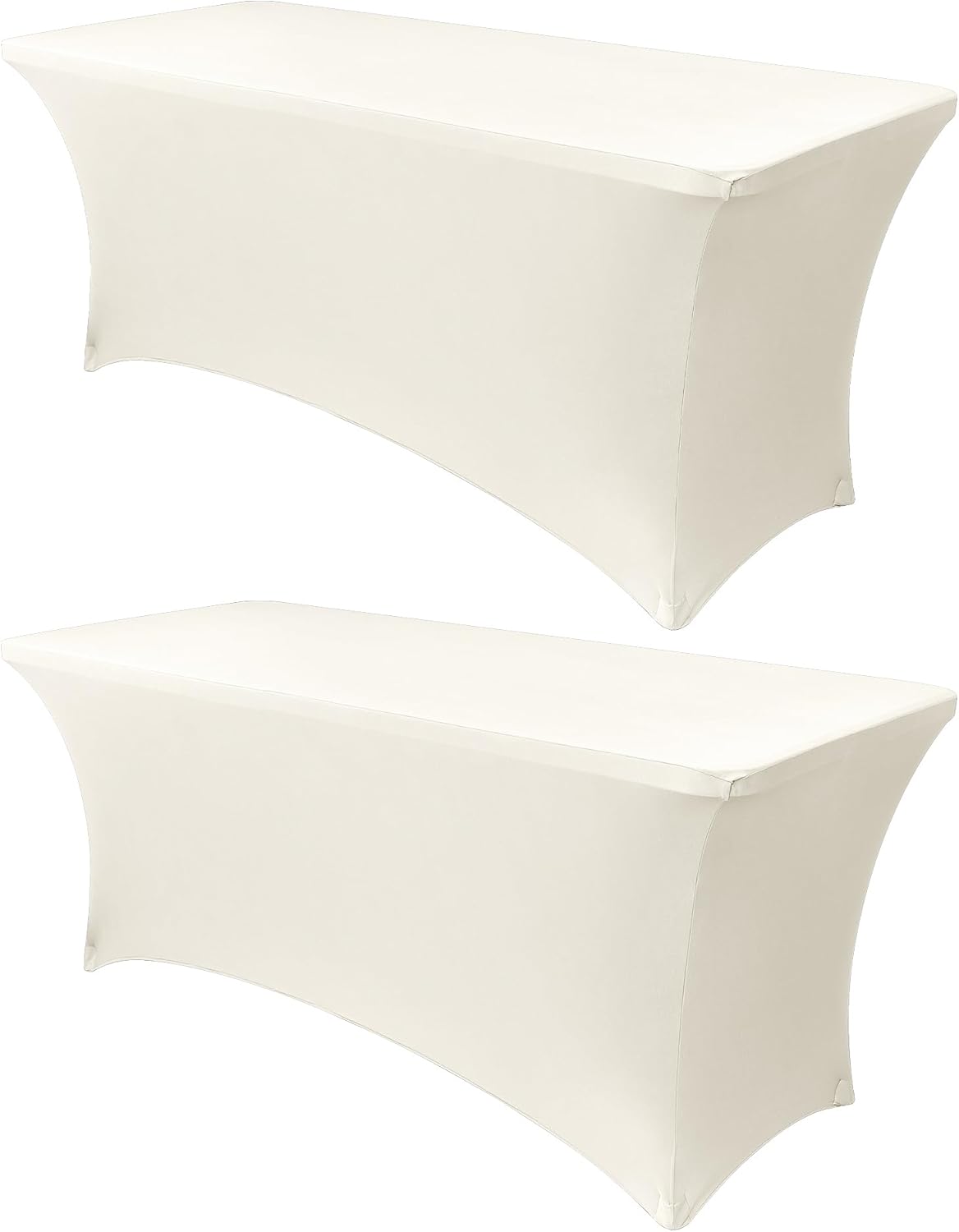 Obstal 6ft Stretch Spandex Table Cover for Standard Folding Tables - 2 Pack Universal Rectangular Fitted Tablecloth Protector for Wedding, Banquet and Party, 72L x 30W x 30H Inches, Cream, 2pc