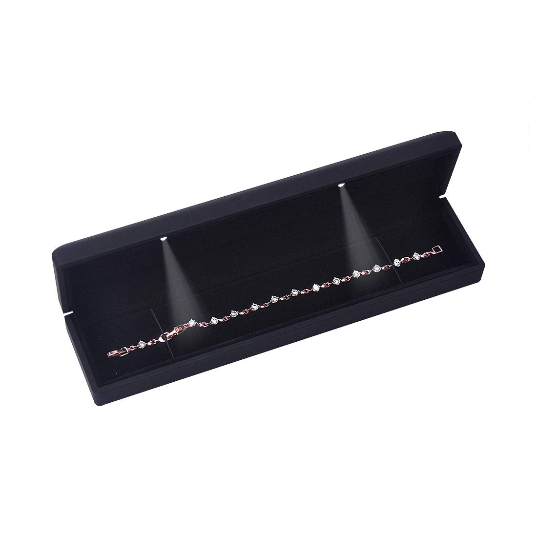 iSuperb LED Light Black Necklace Chain Bracelet Display Case Jewelry Storage Gift Box