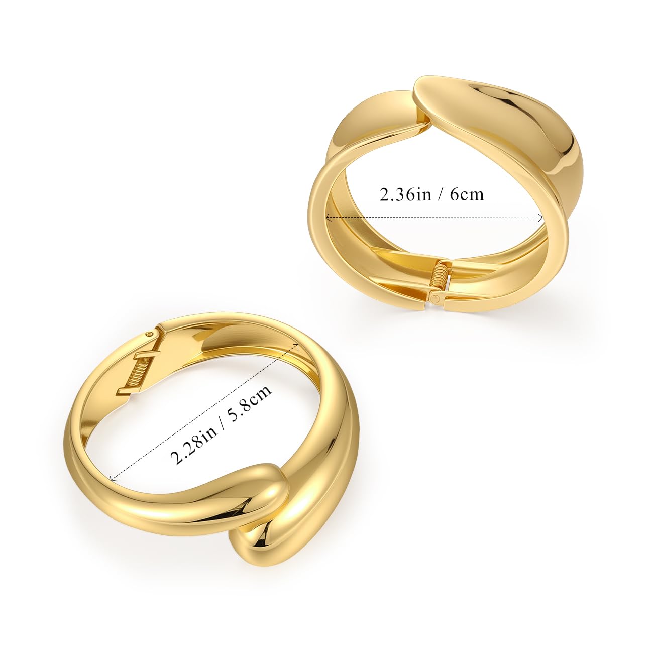 Emibele Wide Cuff Bracelet Stack, 18K Gold-plated Open Bangle Bracelet with Teardrop Design, Hinged Gold Cuff Bracelets for Women, 2 Pack