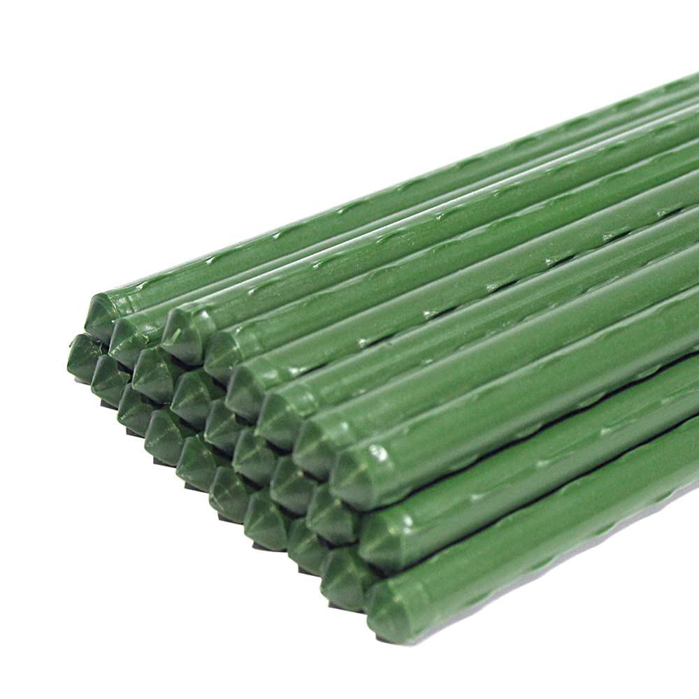 G-LEAF Garden Stakes 5 ft Plastic Coated Steel Tube Sturdy Metal Plant Sticks for Tomato,Cucumber,Bean,Tree,Pack of 25