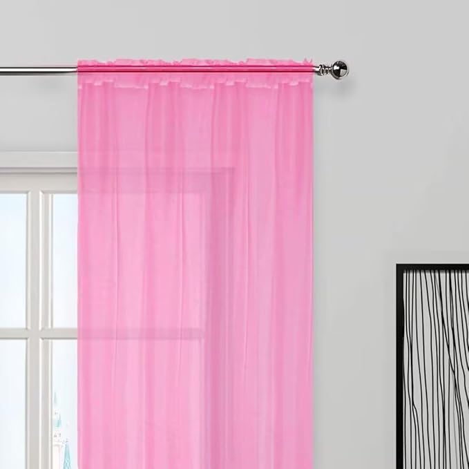 SpaceDresser Basic Rod Pocket Sheer Voile Window Curtain Panels Pink 1 Pair 2 Panels 52 Width 96 Inch Long for Kitchen Bedroom Children Living Room Yard（Pink, 52W x 96L）