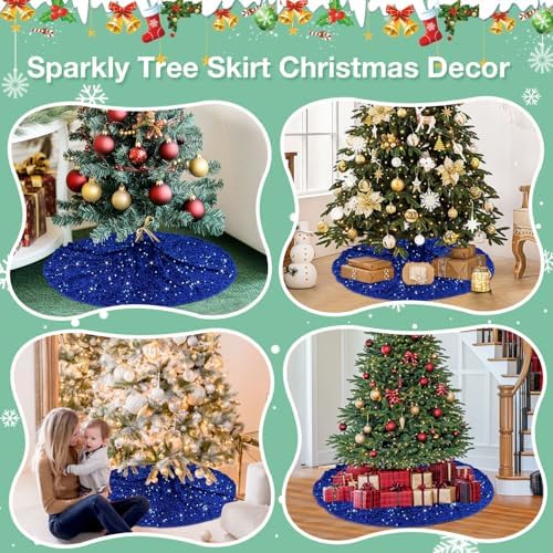 Royal Blue Christmas Tree Skirt Glitter Xmas Tree Skirt 36 Inch Sequin Tree Skirts Velour Tree Skirts Mat Blue Tree Skirt Christmas Round Tree Collar Ring for Halloween Christmas Tree Decor