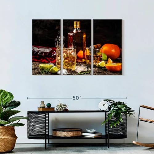 ElephantStock - Citrus Whiskey And Cigar Wall Art - Horizontal Multi Panel Canvas - 3 Piece Living Room Wall Decor - Photography Food And Drink Multi Piece Wall Art - Brown And Gray Decor - 45" x 28" - size: 45L" x 28W"