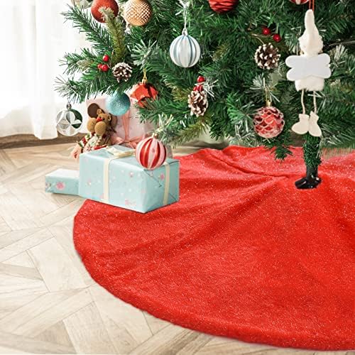 Red Bling Christmas Tree Skirts, 30 inches Luxury Glitter Bright Silk Double Layers Xmas Tree Base Cover Mat for Xmas New Year Home Party Decorations