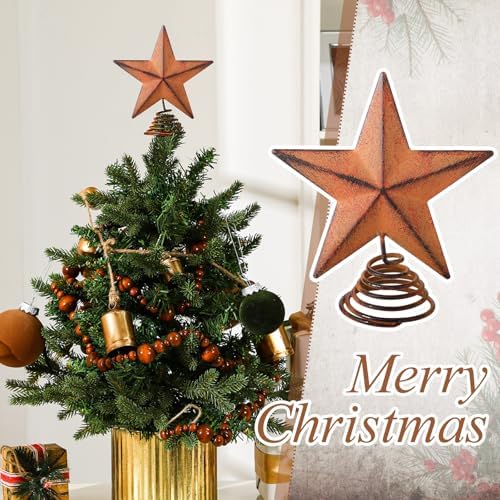 Gejoy Mini Metal Rust Christmas Rustic Tree Topper Rural Vintage Natural Star 5 Inch Miniature Star Tree Topper for Christmas Home Decor Winter Holiday