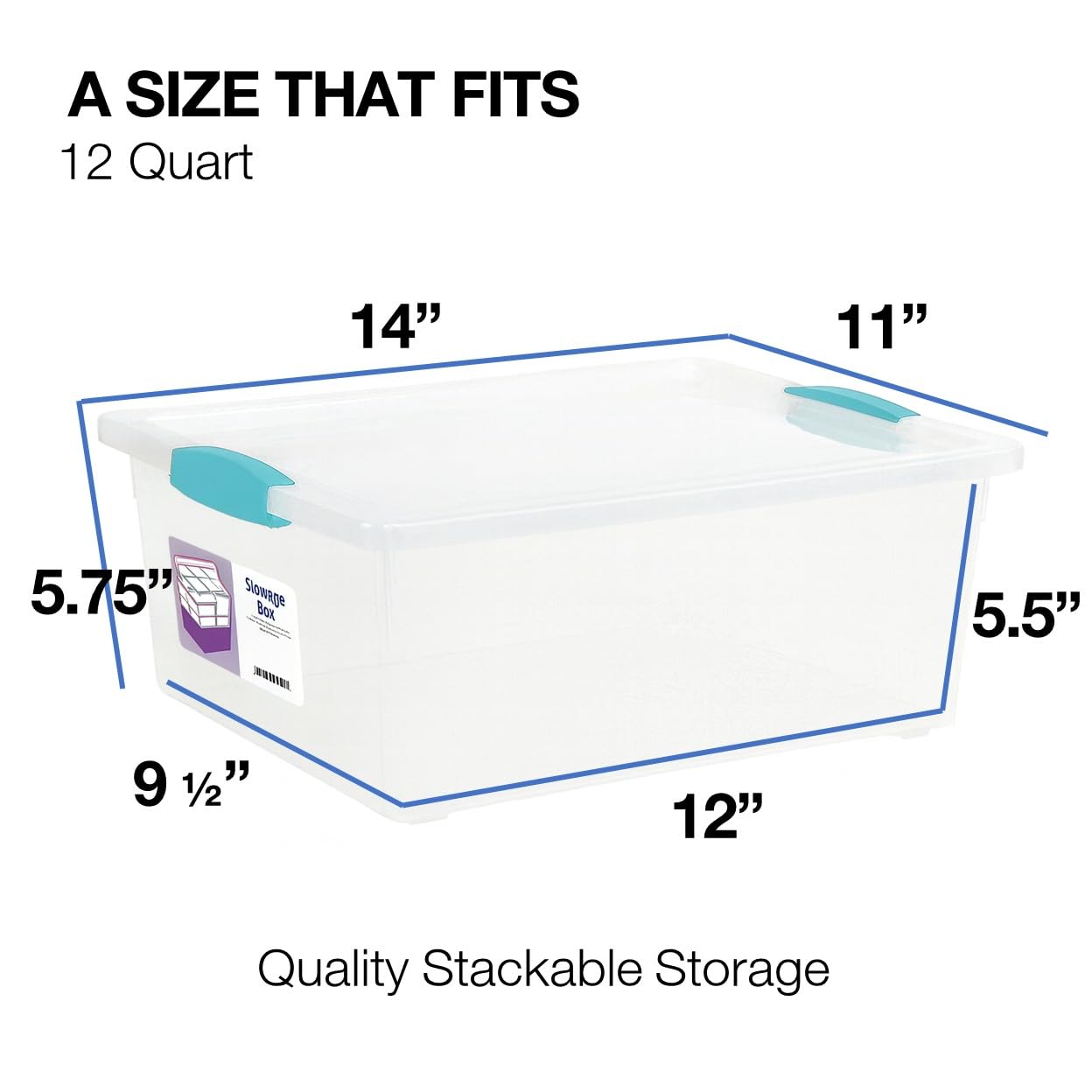 Tribello Plastic Storage Containers, 12 Qt, Clear with Lids, 2 Pack, Made in USA (Deep - 14 x 11 x 6)