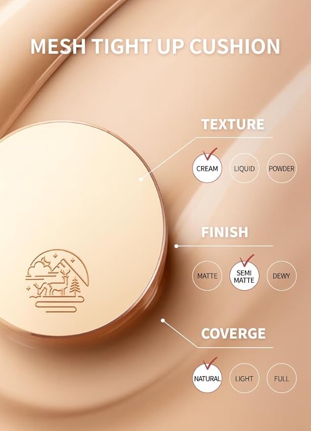 BEAUDIANI Natural Coverage – Mesh Tight Up Cushion – Korean Cushion Foundation, Semi-Matte Radiance, Long-lasting, Travel-Friendly Design (02 Light/Medium Beige)