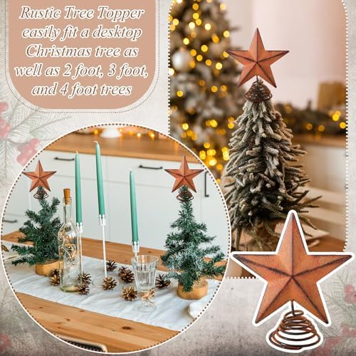 Gejoy Mini Metal Rust Christmas Rustic Tree Topper Rural Vintage Natural Star 5 Inch Miniature Star Tree Topper for Christmas Home Decor Winter Holiday