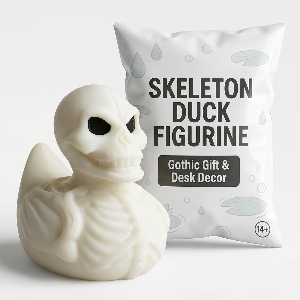 Skeleton Duck Collectible Figurine - Striking Gothic Desk Decor for Unique and Spooky Shelf Display - 3D Printed in Canada
