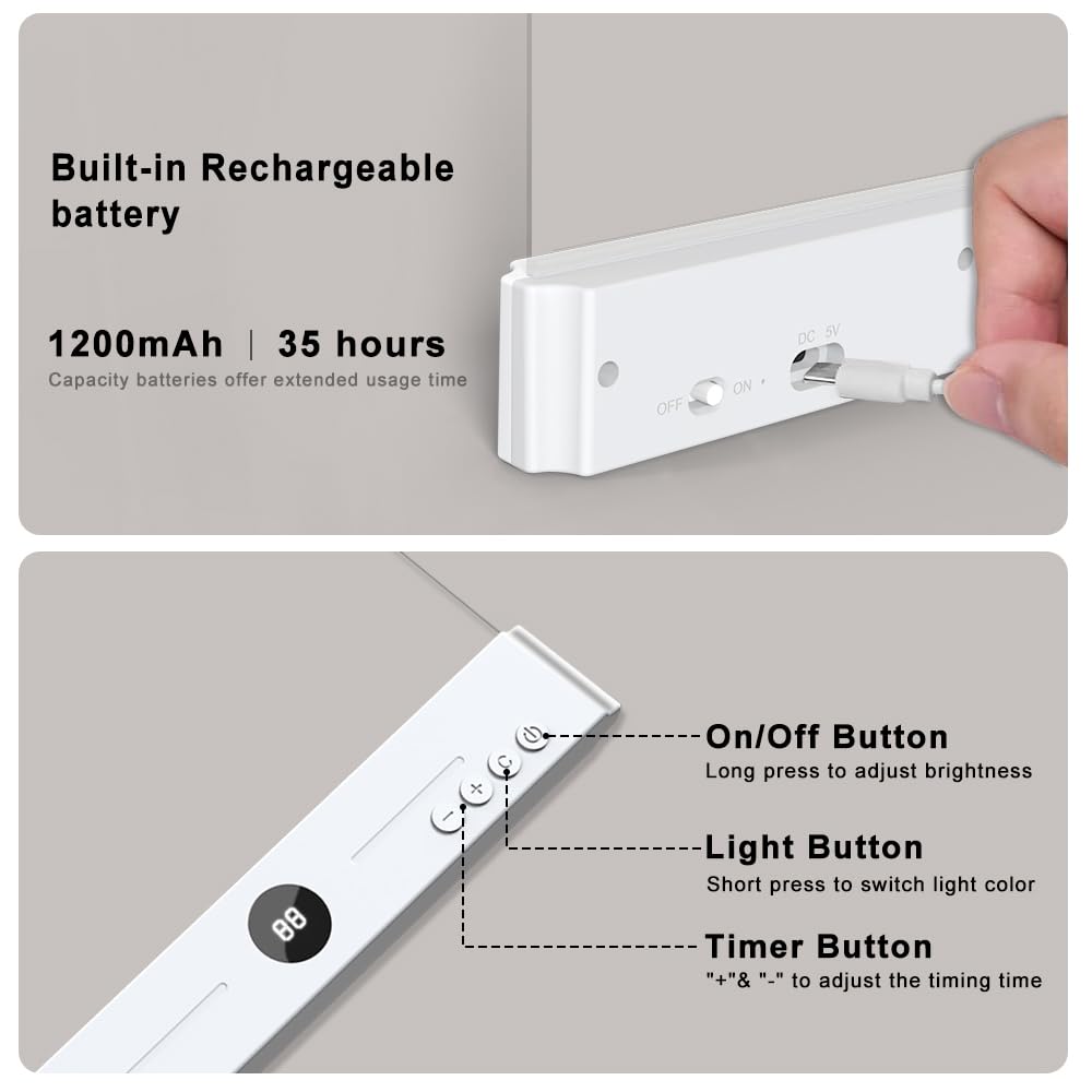 ECHBX Smart Flat Book Light, Rechargeable Clear LED Reading Light with 3 Colors & Timer, Dimmable Full Page Panel Plate Lamp, Kids Eye Protection for Night Reading in Bed