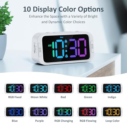 Odokee Digital Dual Alarm Clock for Bedroom with 0-100% Dimmable Display | RGB Electric Alarm Clock for Kids with Weekday/Weekend Mode - Loud Alarm for Heavy Sleepers with 5 Sounds Adjustable Volume